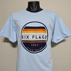 Nos Vintage Six Flags Over Texas Tee Shirt Large Light Blue 90s Y2K Theme Park